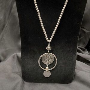 NEW Silver Coin Style Artisan Necklace 32”